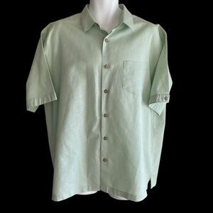 Cubavera Shirt Men's Extra Large Green Linen Short Sleeve Button Up